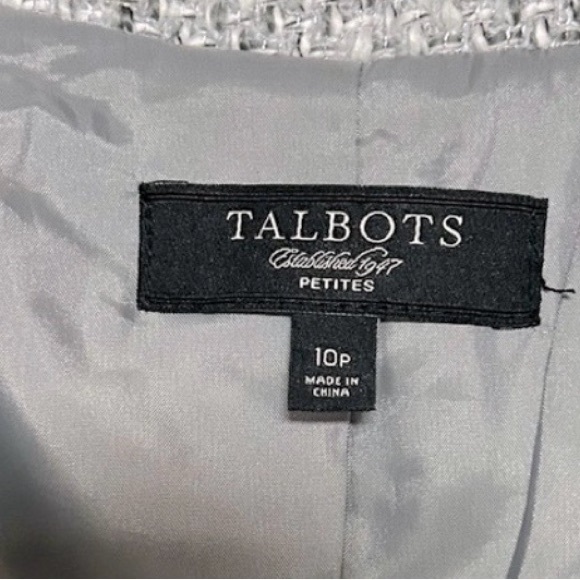 Talbots Women's Tweed Blazer Gray White Silver Metallic Threads Long Sleeve - Picture 7 of 8